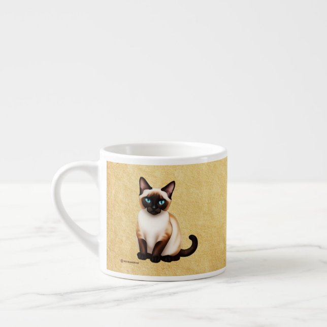 Xícara De Espresso Gato Siamês Em Papel Antigo (Esquerda)
