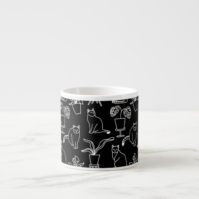 Xícara De Espresso Gatos brancos em preto (Frente)
