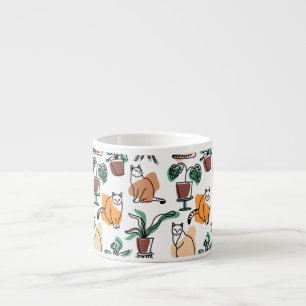 Xícara De Espresso Gatos e flores para desenho de linhagens
