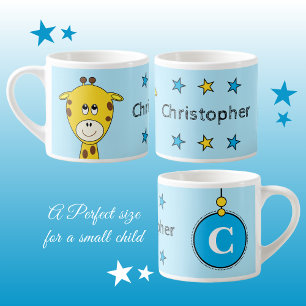 Xícara De Espresso Girafa branca, azul-amarela, com estrelas, crianç