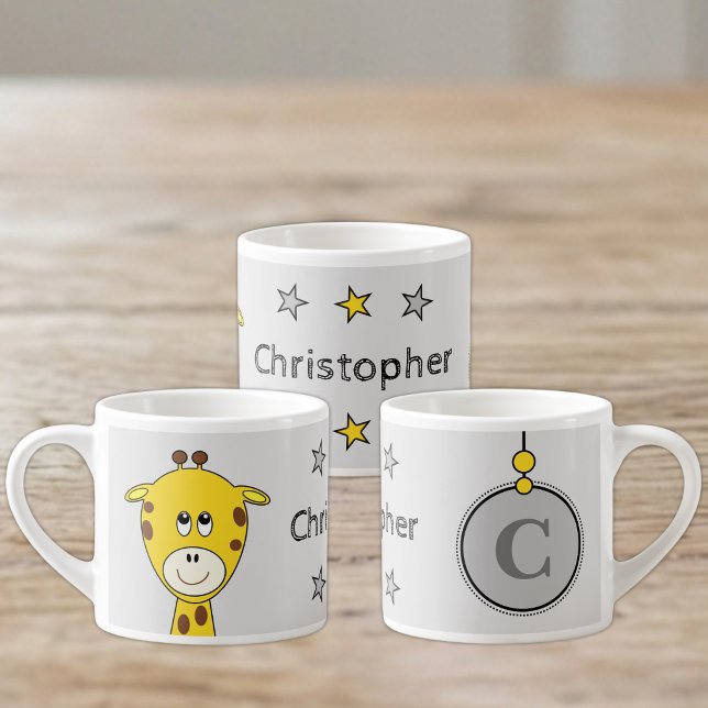 Xícara De Espresso Girafa branca cinza amarela com estrelas (Criador carregado)