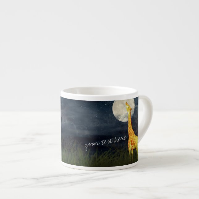Xícara De Espresso Girafa e Lua | Mug Jumbo Personalizado / Mug Espre (Frente Esquerda)