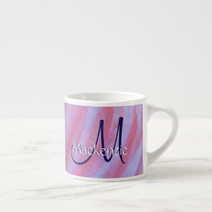 Xícara De Espresso Girly Zebra Abstrato Monograma roxo, cor-de-rosa