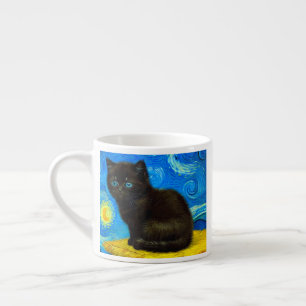 Xícara De Espresso Gogh Style Starry Night Cat