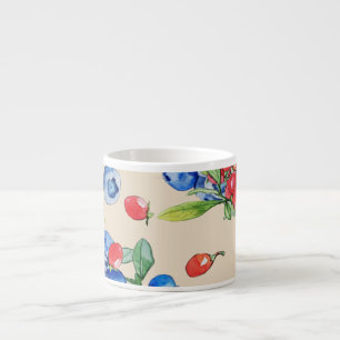 Xícara De Espresso Goji, mirtilo: padrão de ilustração de aquarela.