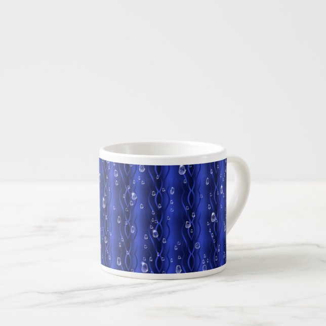 Xícara De Espresso Gotas de chuva em metal azul (Frente Esquerda)