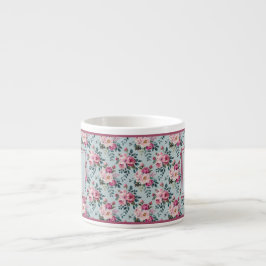 Xícara De Espresso Grandmillennial Rosa Desbotada Floral Monograma Pe