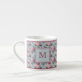 Xícara De Espresso Grandmillennial Rosa Desbotada Floral Monograma Pe