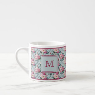 Xícara De Espresso Grandmillennial Rosa Desbotada Floral Monograma Pe