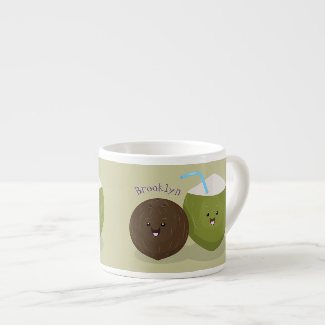 Xícara De Espresso Grátis feliz desenho animado de coconuts kawaii (Frente Esquerda)