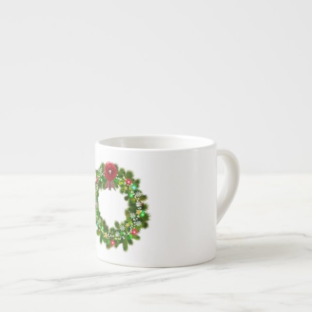 Xícara De Espresso Grinalda Festiva de Natal Decorada (Frente Esquerda)