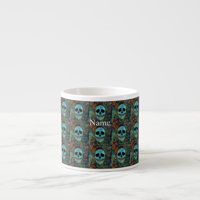 Xícara De Espresso Halloween Hippie Skull Thunder_Cove (Frente)