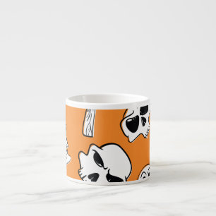Xícara De Espresso Halloween Skulls Bones Doodle Patterno