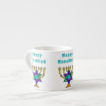 Xícara De Espresso Hanukkah feliz<br><div class="desc">Presentes personalizados que dizem "a estrela judaica e as velas da característica de Hanukkah feliz" prontas para iluminar cada noite especial.  Boas festas e tenha um ano novo maravilhoso!</div>