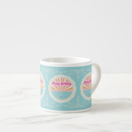 Xícara De Espresso Happy Birthday Fun Mug, Blue Pink Rainbow