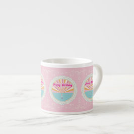 Xícara De Espresso Happy Birthday Fun Mug, Cute Pink Rainbow