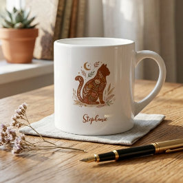 Xícara De Espresso Homenagem ao Companheiro Felino Botânico Terroso B
