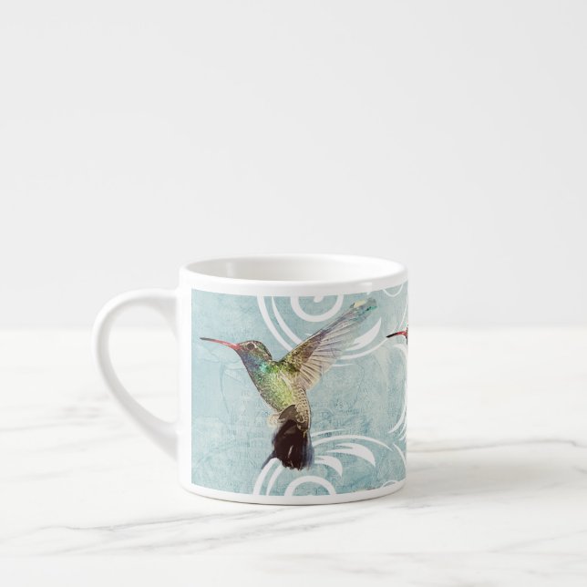 Xícara De Espresso Hummingbird com fundo florescente (Esquerda)