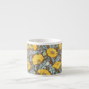 Xícara De Espresso Ilustração Art Nouveau Papoula Flor Amarela