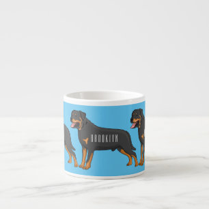Xícara De Espresso Ilustração de desenho animado de cão rottweiler