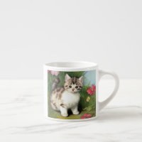Ilustração de Gato Vintage com Flores Vermelhas