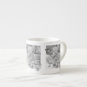 Xícara De Espresso Ilustração de gato vintage e ratos travessos