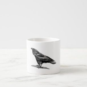 Xícara De Espresso Ilustração do pássaro do melro de corvo do corv