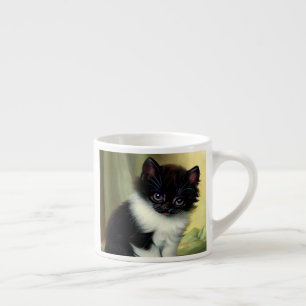 Xícara De Espresso Ilustração Vintage Tuxedo Kitten