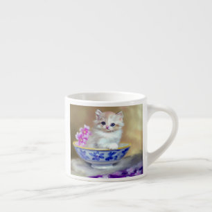 Xícara De Espresso Ilustração Vintage White Kitten