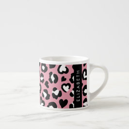 Xícara De Espresso Impressão Animal, Leopardo Rosa, Corações, Seu Nom