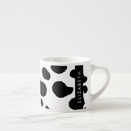Xícara De Espresso Impressão, Pontos De Vaca, Preto E Branco, Seu Nom