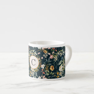 Xícara De Espresso Inicial, Arte Floral Aquarela Vintage 1600 6oz