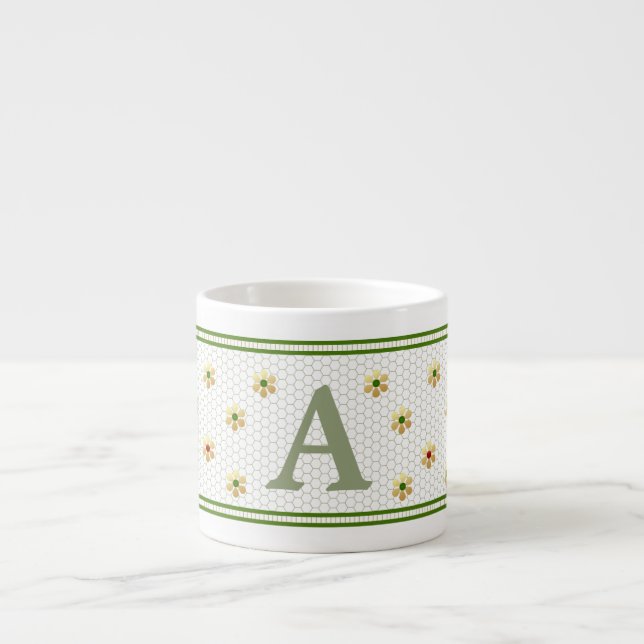 Xícara De Espresso Inicial personalizada | Na moda Dourada Daisy Hone (Frente)