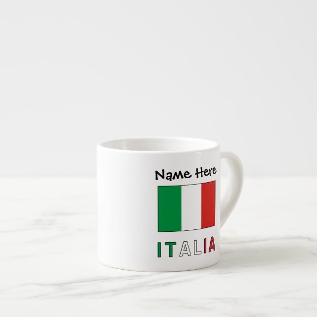 Xícara De Espresso Italia e Bandiera Italiana con il Tuo Nome (Frente Esquerda)