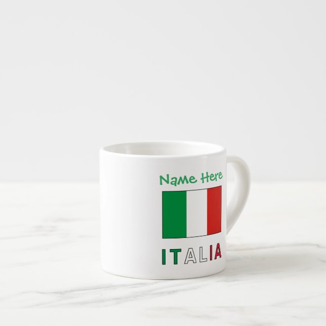 Xícara De Espresso Italia e Bandiera Italiana Personalização Verde (Frente Esquerda)