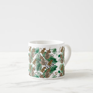 Xícara De Espresso Jaguar e Vegetação de Safari em Aquarela à Mão