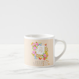 Xícara De Espresso Jardim Romântico Florido Monograma Bege