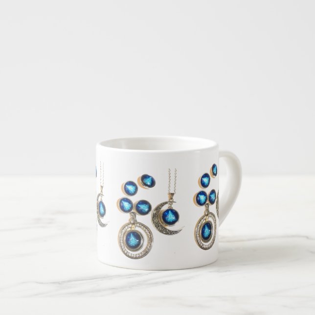 Xícara De Espresso Joias de Natal Árvore azul clara Lua clara (Frente Esquerda)