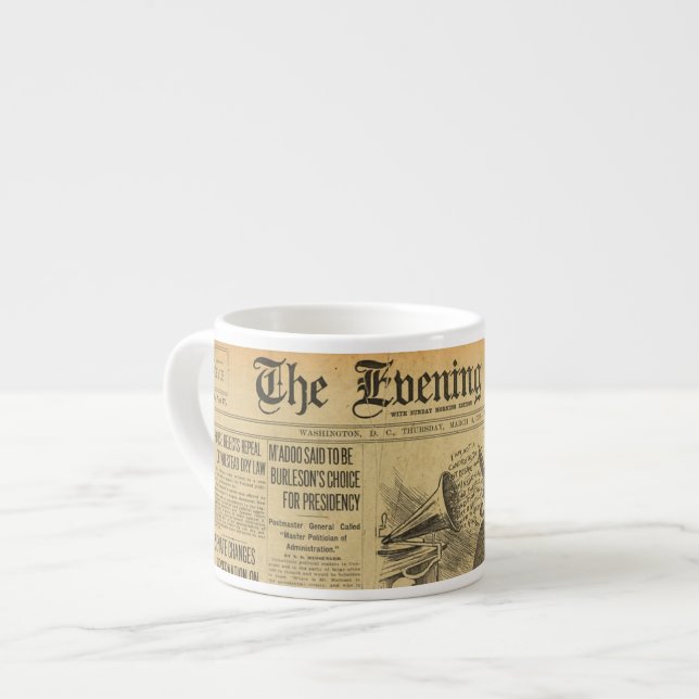 Xícara De Espresso Jornal "Vintage", Espresso Mug! (Frente Esquerda)