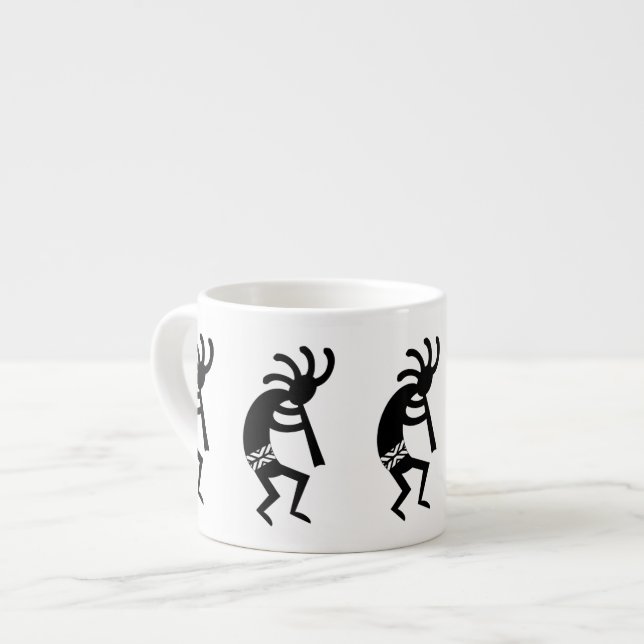 Xícara De Espresso Kokopelli Preto E Branco Sudoeste (Frente Esquerda)