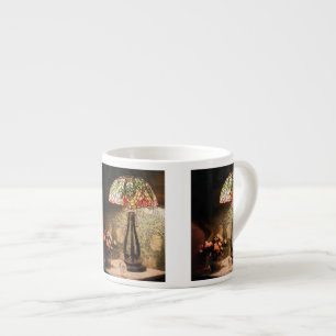Xícara De Espresso Lâmpada do vitral e vaso das flores