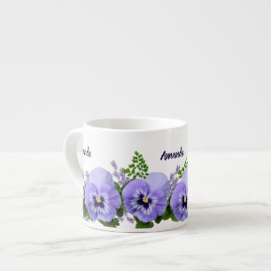 Xícara De Espresso Lavanda Personalizada Flores de Pansso Copa