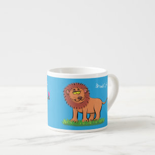 Xícara De Espresso Leão feliz com ilustração de desenho animado de bo