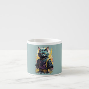 Xícara De Espresso Legal fogo Cinza Ninja Cat Warrior
