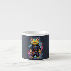 Xícara De Espresso Legal Watercolor Yellow Ninja Cat Warrior