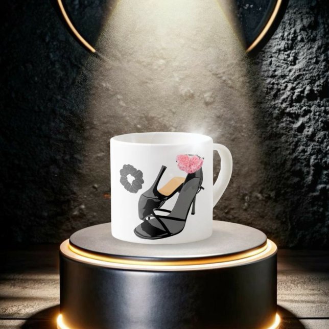 Xícara De Espresso Leopardo alto calcanhar e rosa Rosa Mug (Criador carregado)