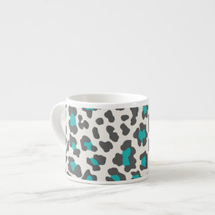 Xícara De Espresso Leopardo Impresso Aqua, Cinzas, Branco