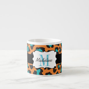 Xícara De Espresso Leopardo Imprime Aqua Orange Black Espresso Mug