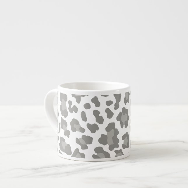 Xícara De Espresso Leopardo Imprime Branco e Cinzas (Frente Esquerda)