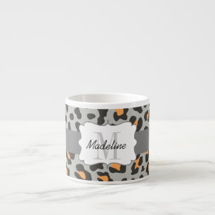 Xícara De Espresso Leopardo Imprime Cinza Preta Laranja Espresso Mug